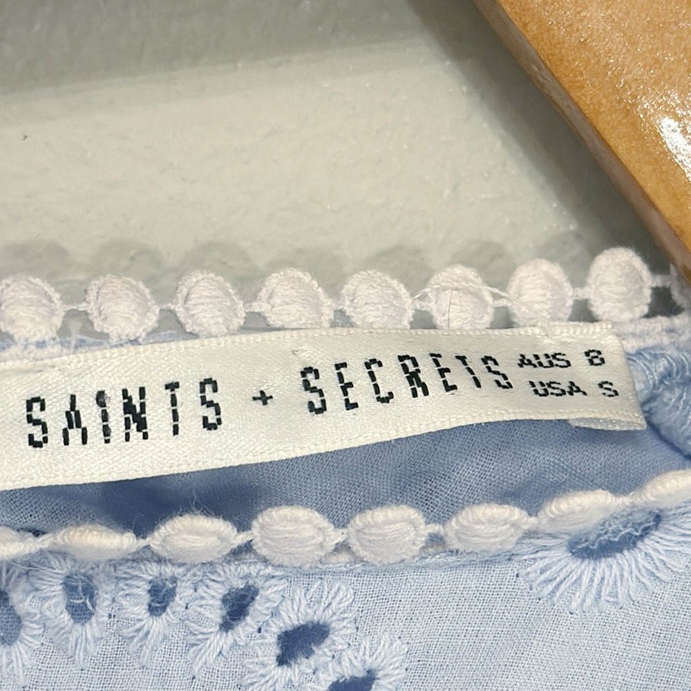 Light Blue Eyelet Ruffle Mini Dress - Picture 8 of 8